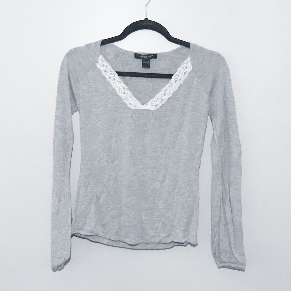 Gray lace V-neck blouse
